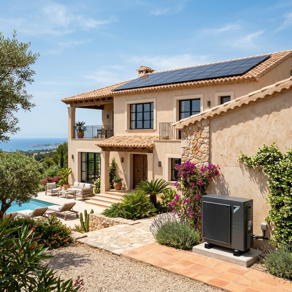 Air Conditioning Costs in Spain - Modern Mediterranean Villa with Solar Panels