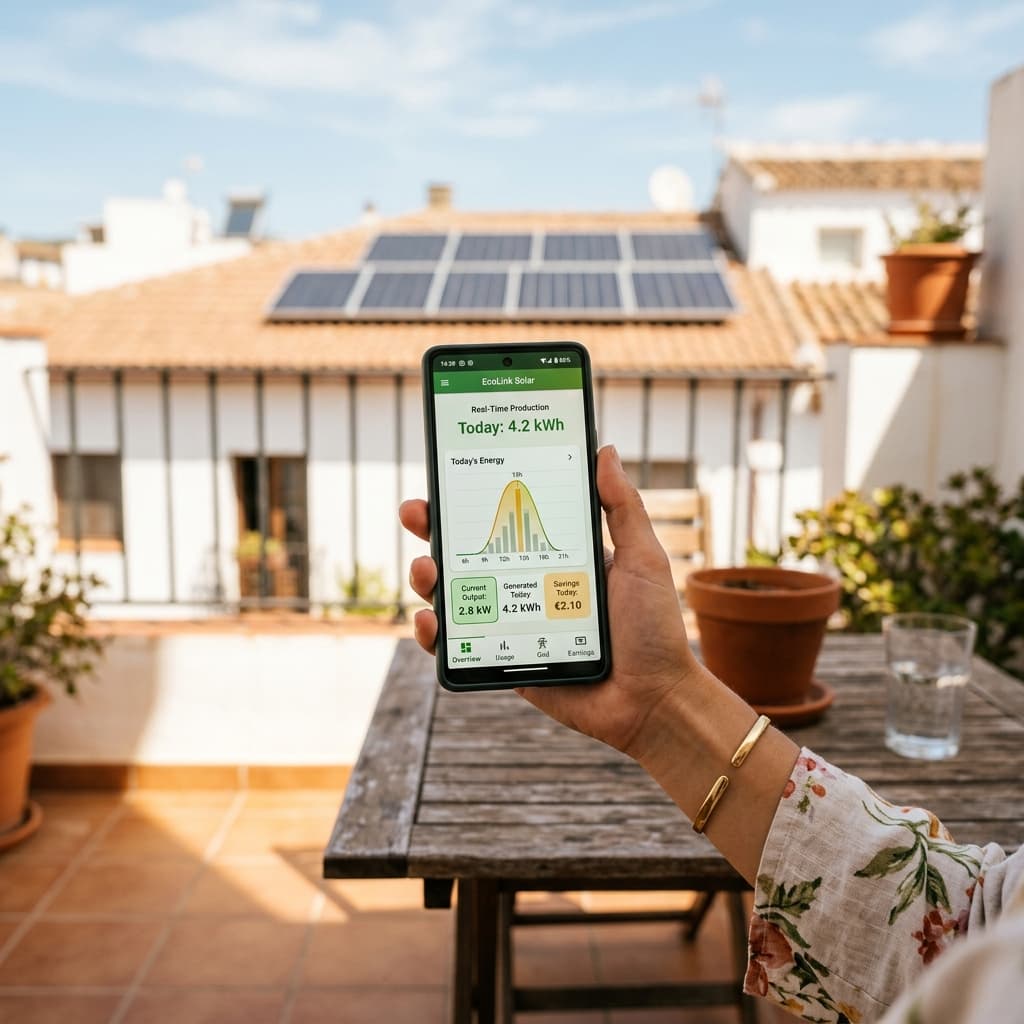 Solar monitoring app showing production data and savings